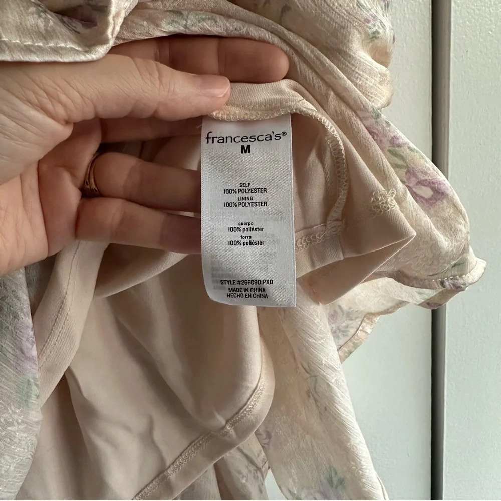 Francesca’s Molly Floral Tiered Long-Sleeve Mini Dress in Pink & Purple NWT